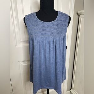 Max Studio Blue Smocked Sleeveless Top